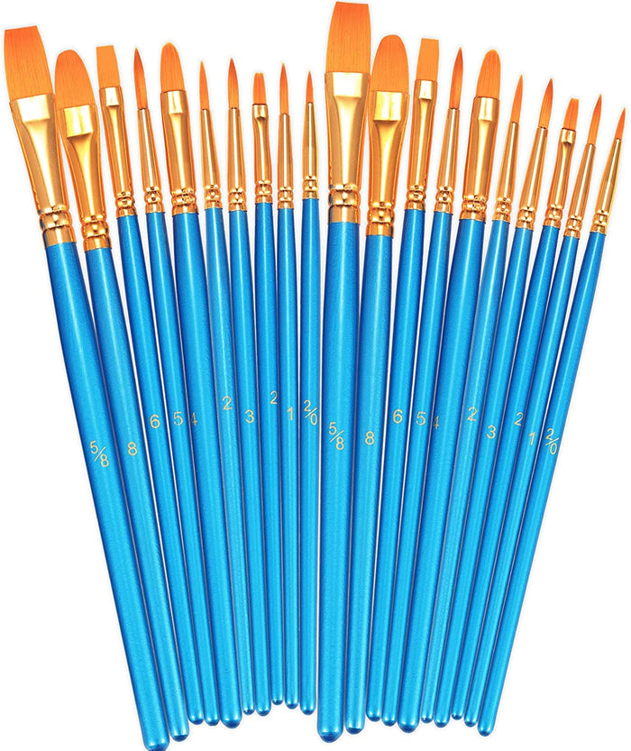 2 Pack 20 Pcs Round-Pointed Tip Paintbrushes Nylon Hair