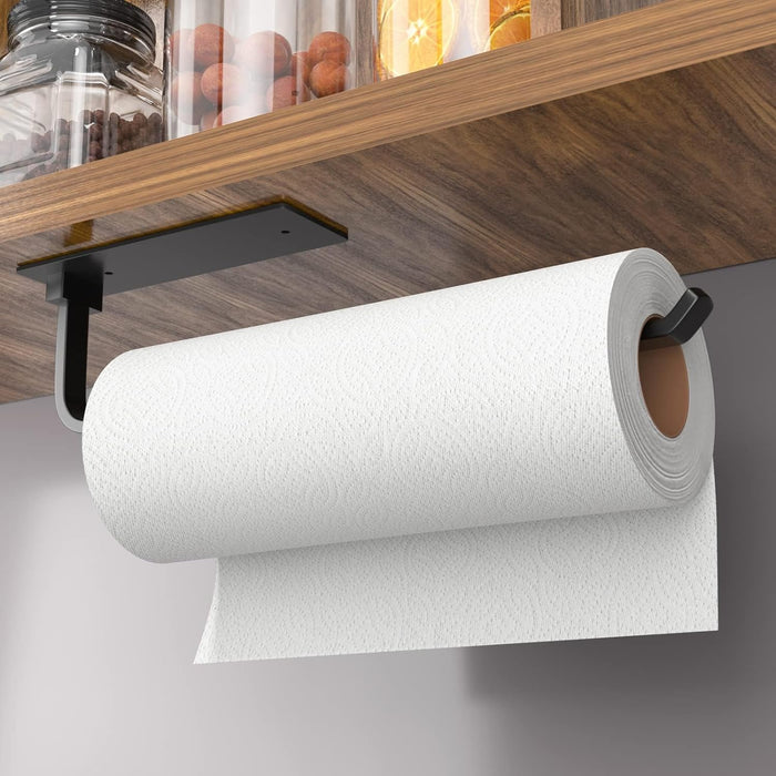 Paper Towel Holder - Self-Adhesive or Drilling, Matte Black Paper Towel Rack under Cabinet for Kitchen, Upgraded Aluminum Kitchen Roll Holder - Lighter but Stronger than Stainless Steel!