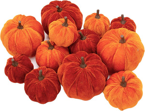 12 Pcs Artificial Pumpkins Velvet Pumpkins with Assorted Sizes Fall 