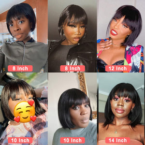 Go Bob Wig with Bangs Human Hair 