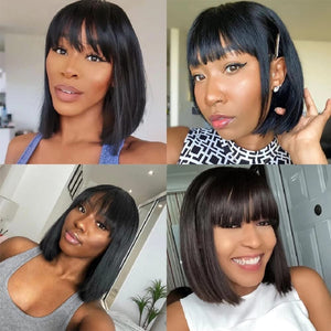 Go Bob Wig with Bangs Human Hair 