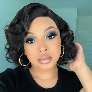 Body Wave V Part Wig Short Brazilian Virgin Human Hair Wigs for Black Women Thin Part Wig Glueless Clip in Half Wig Upgrade U Part Wig Beginner Friendly No Sew in No Glue 180% Density 8Inch