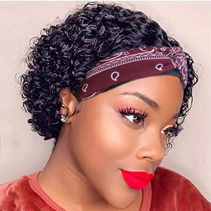 Short Curly Headband Wig Human Hair Wigs 6 Inch